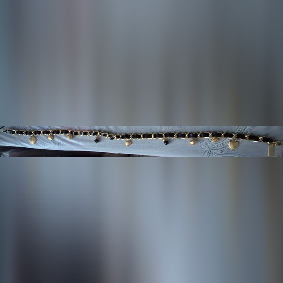 The Limited Vtg Italy Black Leather Chain Belt W/Gold Hearted-Beaded Charms 37" - Picture 15 of 16